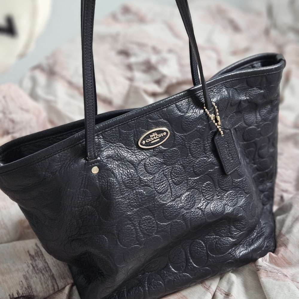 Coach Navy Signature Tote Bag